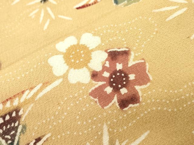 平和屋着物●九寸名古屋帯　型染め　花鳥文　正絹　逸品　CABL4738dy
