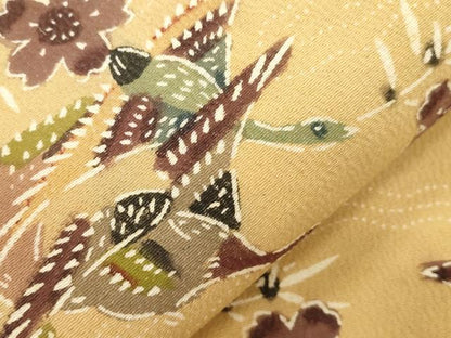平和屋着物●九寸名古屋帯　型染め　花鳥文　正絹　逸品　CABL4738dy