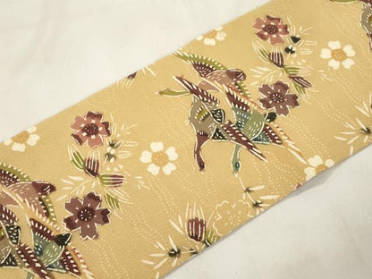 平和屋着物●九寸名古屋帯　型染め　花鳥文　正絹　逸品　CABL4738dy
