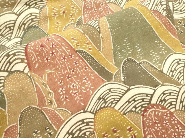 平和屋着物●九寸名古屋帯　紬地　型染め　遠山文　正絹　逸品　CABL4741dy