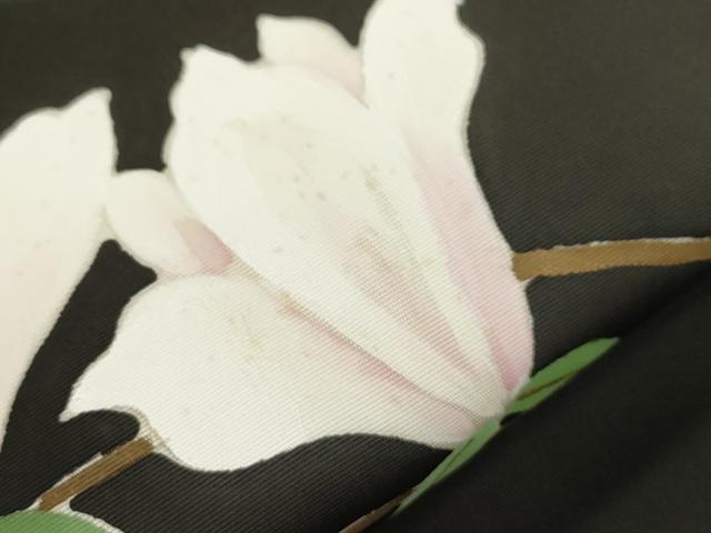 平和屋着物●塩瀬　九寸名古屋帯　草花文　黒地　三越扱い　正絹　逸品　CABL4742dy