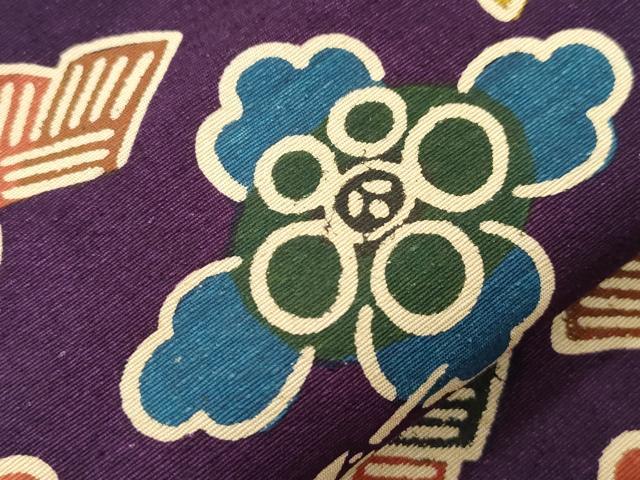 平和屋着物●全通柄九寸名古屋帯　紬地　型染め　草木染　幾何学文　正絹　逸品　CABL4745dy