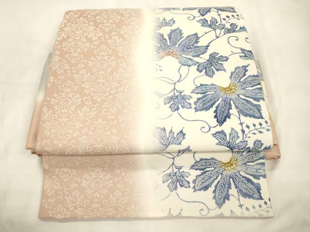 平和屋着物▽ワンタッチつけ帯　スリーシーズン　春夏秋　型染め　草木文　正絹　逸品　CABL4746dy