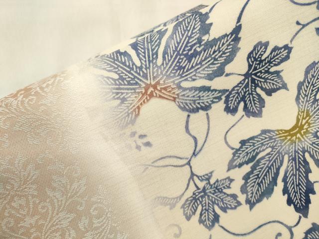 平和屋着物▽ワンタッチつけ帯　スリーシーズン　春夏秋　型染め　草木文　正絹　逸品　CABL4746dy