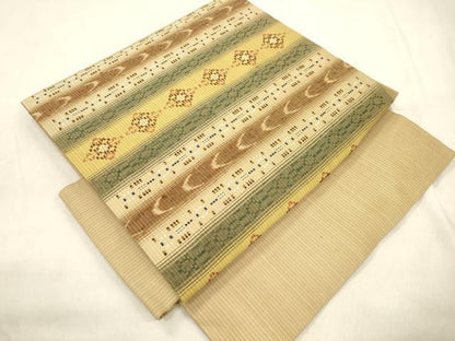 平和屋着物●首里花織　つけ帯　横段幾何学文　正絹　逸品　CABL4747dy