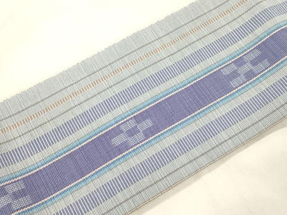 平和屋着物●沖縄県伝統工芸品　八重山ミンサー　手織り　つけ帯　幾何学間道　証紙付き　綿　逸品　CABL4752dy