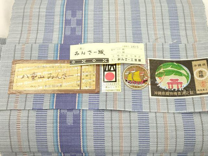 平和屋着物●沖縄県伝統工芸品　八重山ミンサー　手織り　つけ帯　幾何学間道　証紙付き　綿　逸品　CABL4752dy