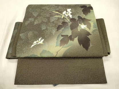 平和屋着物●つけ帯　草花文　銀通し地　正絹　逸品　CABL4753dy