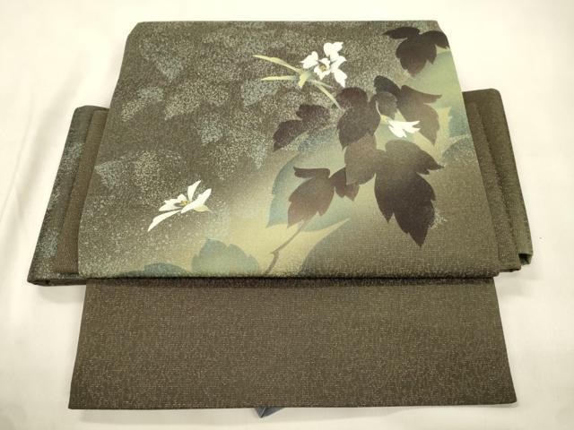 平和屋着物●つけ帯　草花文　銀通し地　正絹　逸品　CABL4753dy
