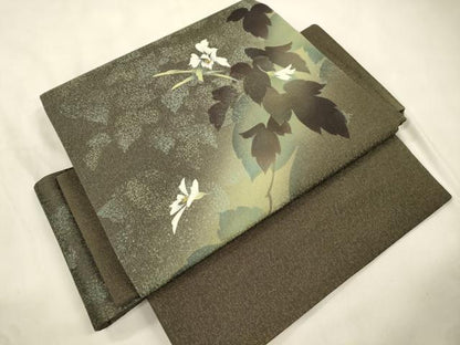 平和屋着物●つけ帯　草花文　銀通し地　正絹　逸品　CABL4753dy