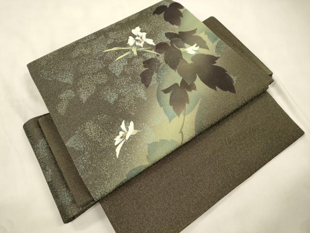 平和屋着物●つけ帯　草花文　銀通し地　正絹　逸品　CABL4753dy