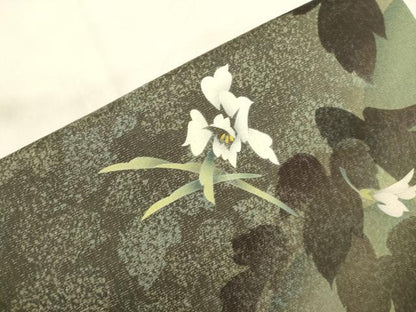 平和屋着物●つけ帯　草花文　銀通し地　正絹　逸品　CABL4753dy