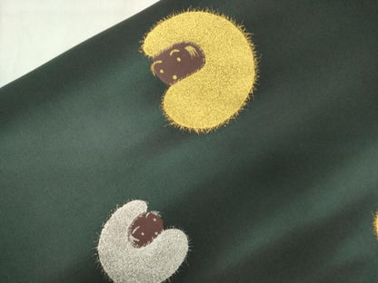 平和屋着物●塩瀬　つけ帯　動物文　黒地　金銀彩　正絹　逸品　CABL4754dy