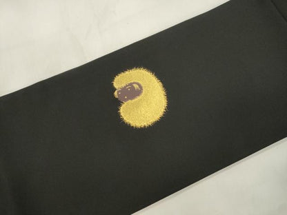 平和屋着物●塩瀬　つけ帯　動物文　黒地　金銀彩　正絹　逸品　CABL4754dy