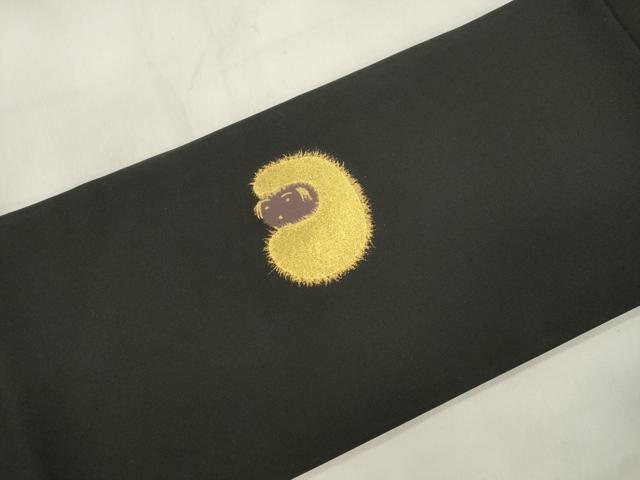平和屋着物●塩瀬　つけ帯　動物文　黒地　金銀彩　正絹　逸品　CABL4754dy