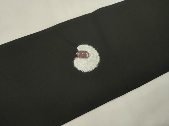 平和屋着物●塩瀬　つけ帯　動物文　黒地　金銀彩　正絹　逸品　CABL4754dy