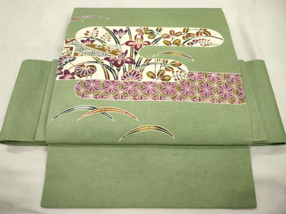 平和屋着物●つけ帯　型染め　草花文　正絹　逸品　CABL4756dy