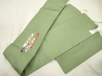 平和屋着物●つけ帯　型染め　草花文　正絹　逸品　CABL4756dy