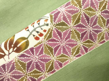 平和屋着物●つけ帯　型染め　草花文　正絹　逸品　CABL4756dy
