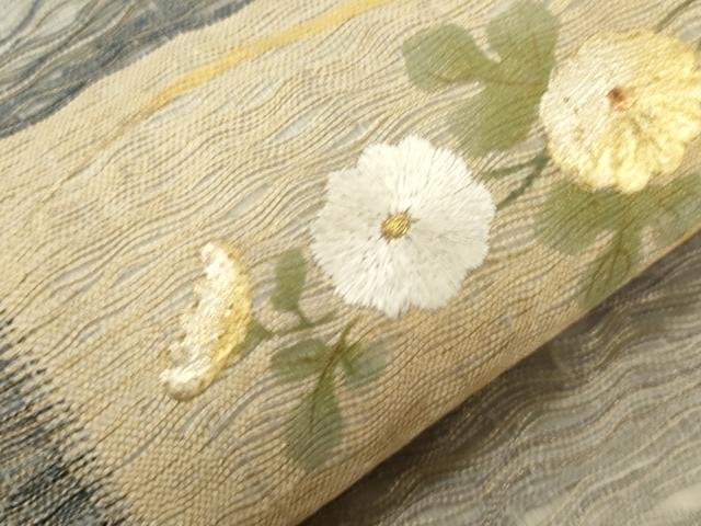 平和屋着物▽太鼓柄袋帯　スリーシーズン　春夏秋　櫛織　刺繍　草花文　金銀彩　正絹　逸品　CABL4758dy