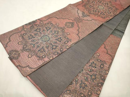平和屋着物▽六通柄袋帯　スリーシーズン　春夏秋　櫛織　幾何学花文　金糸　正絹　逸品　CABL4761dy