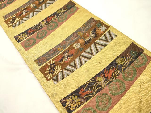 平和屋着物▽六通柄袋帯　スリーシーズン　春夏秋　花鳥文　金糸　正絹　逸品　CABL4763dy