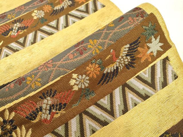 平和屋着物▽六通柄袋帯　スリーシーズン　春夏秋　花鳥文　金糸　正絹　逸品　CABL4763dy