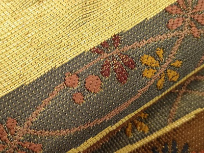 平和屋着物▽六通柄袋帯　スリーシーズン　春夏秋　花鳥文　金糸　正絹　逸品　CABL4763dy