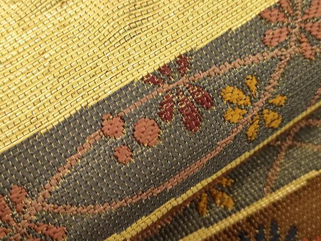 平和屋着物▽六通柄袋帯　スリーシーズン　春夏秋　花鳥文　金糸　正絹　逸品　CABL4763dy