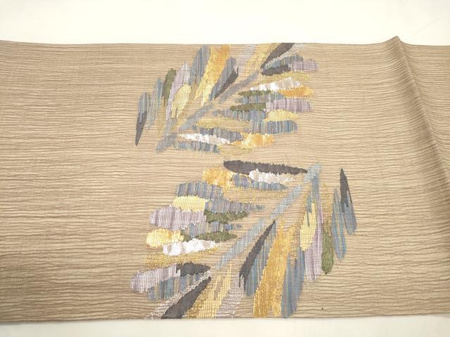 平和屋着物▽太鼓柄袋帯　スリーシーズン　春夏秋　櫛織　草木文　金銀糸　正絹　逸品　CABL4765dy