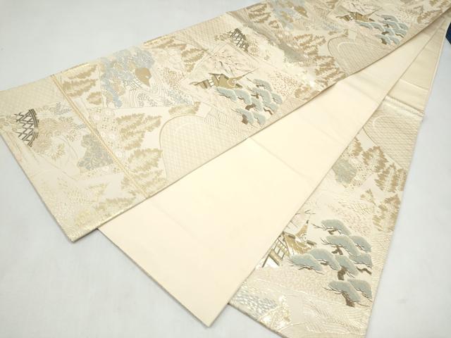 平和屋本店▼六通柄袋帯　色紙重ね風景文　純金二丁箔　正絹　逸品　CABL4802hy