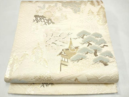 平和屋本店▼六通柄袋帯　色紙重ね風景文　純金二丁箔　正絹　逸品　CABL4802hy