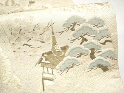 平和屋本店▼六通柄袋帯　色紙重ね風景文　純金二丁箔　正絹　逸品　CABL4802hy
