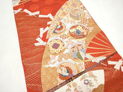 平和屋本店▼六通柄袋帯　唐織　瑞華寺宝文　本金箔　正絹　逸品　CABL4803hy