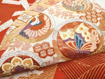 平和屋本店▼六通柄袋帯　唐織　瑞華寺宝文　本金箔　正絹　逸品　CABL4803hy