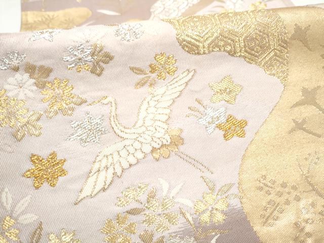 平和屋本店▼西陣　六通柄袋帯　飛鶴草花文　K２４金箔織　正絹　逸品　CABL4805hy