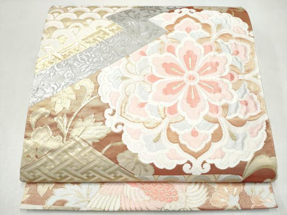 平和屋本店▼六通柄袋帯　唐織　松皮取華鳥　プラチナ箔　24Kプラチナ箔　正絹　逸品　CABL4806hy