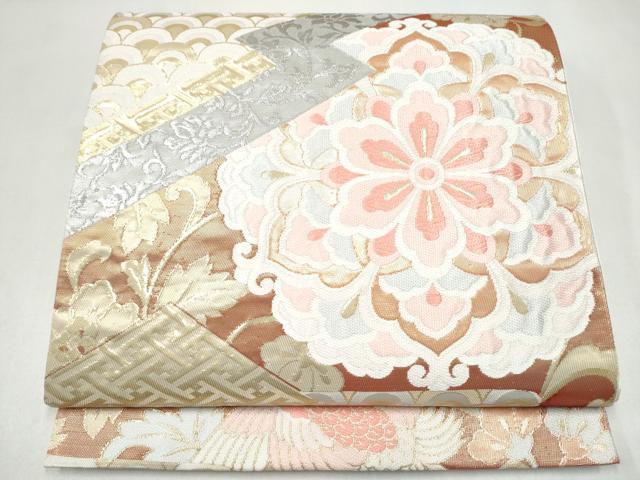 平和屋本店▼六通柄袋帯　唐織　松皮取華鳥　プラチナ箔　24Kプラチナ箔　正絹　逸品　CABL4806hy