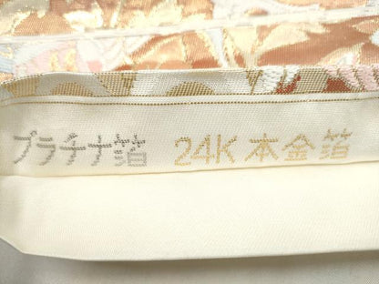 平和屋本店▼六通柄袋帯　唐織　松皮取華鳥　プラチナ箔　24Kプラチナ箔　正絹　逸品　CABL4806hy