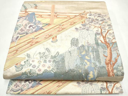 平和屋本店▼六通柄袋帯　名園眺望　純金箔　正絹　逸品　CABL4807hy