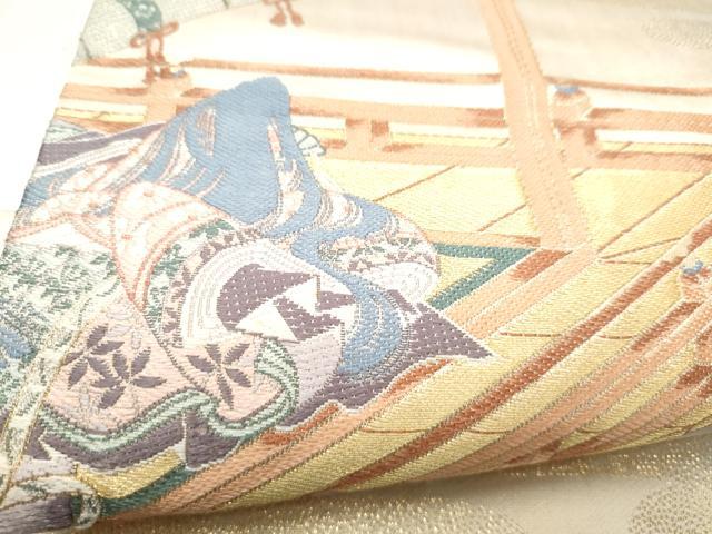 平和屋本店▼六通柄袋帯　名園眺望　純金箔　正絹　逸品　CABL4807hy