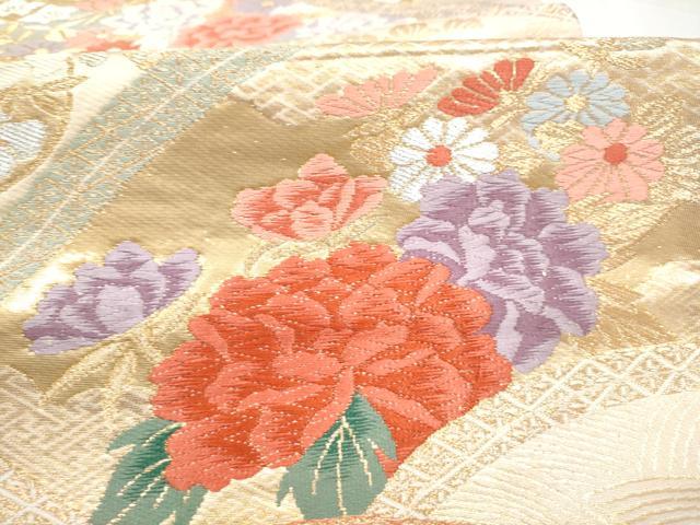 平和屋本店▼六通柄袋帯　流水草花文　本金箔二重織　正絹　逸品　CABL4810hy