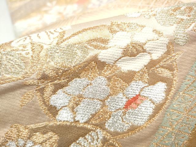 平和屋本店▼六通柄袋帯　流水草花文　本金箔二重織　正絹　逸品　CABL4810hy