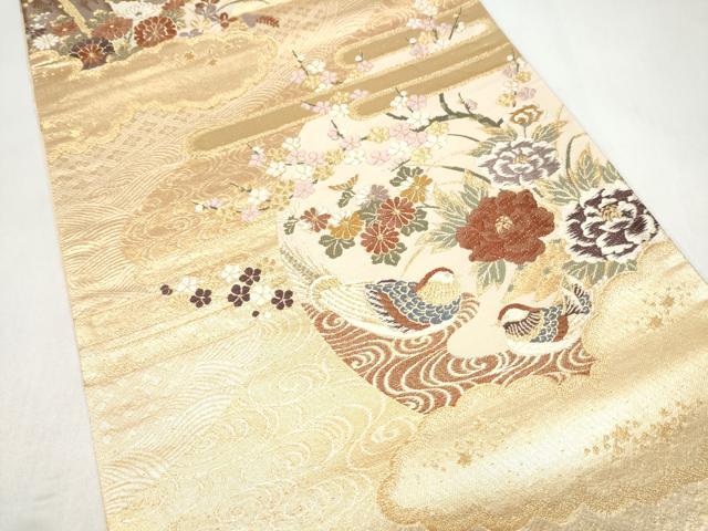 平和屋本店▼六通柄袋帯　唐織　流水丸文小袖　本金二重箔　正絹　逸品　CABL4811hy