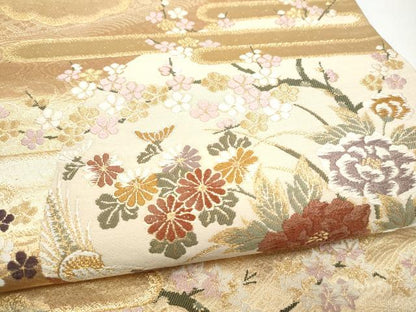 平和屋本店▼六通柄袋帯　唐織　流水丸文小袖　本金二重箔　正絹　逸品　CABL4811hy