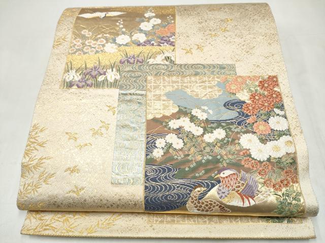 平和屋本店▼六通柄袋帯　色紙百趣　本金箔　正絹　逸品　CABL4816hy