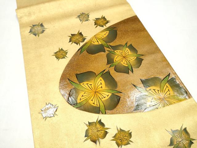 平和屋本店▼太鼓柄袋帯　手織錦　舞花文　純金箔　正絹　逸品　CABL4818hy