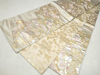 平和屋本店▼両面　全通柄袋帯　檜扇花文　純金箔　正絹　逸品　CABL4822hy