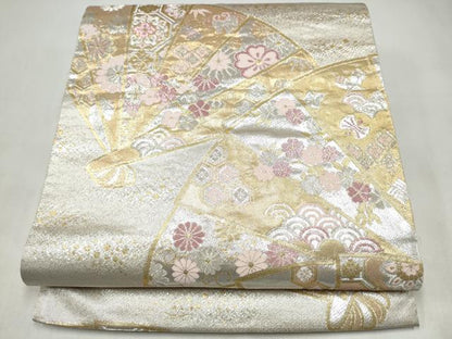 平和屋本店▼両面　全通柄袋帯　檜扇花文　純金箔　正絹　逸品　CABL4822hy