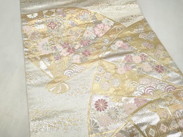 平和屋本店▼両面　全通柄袋帯　檜扇花文　純金箔　正絹　逸品　CABL4822hy